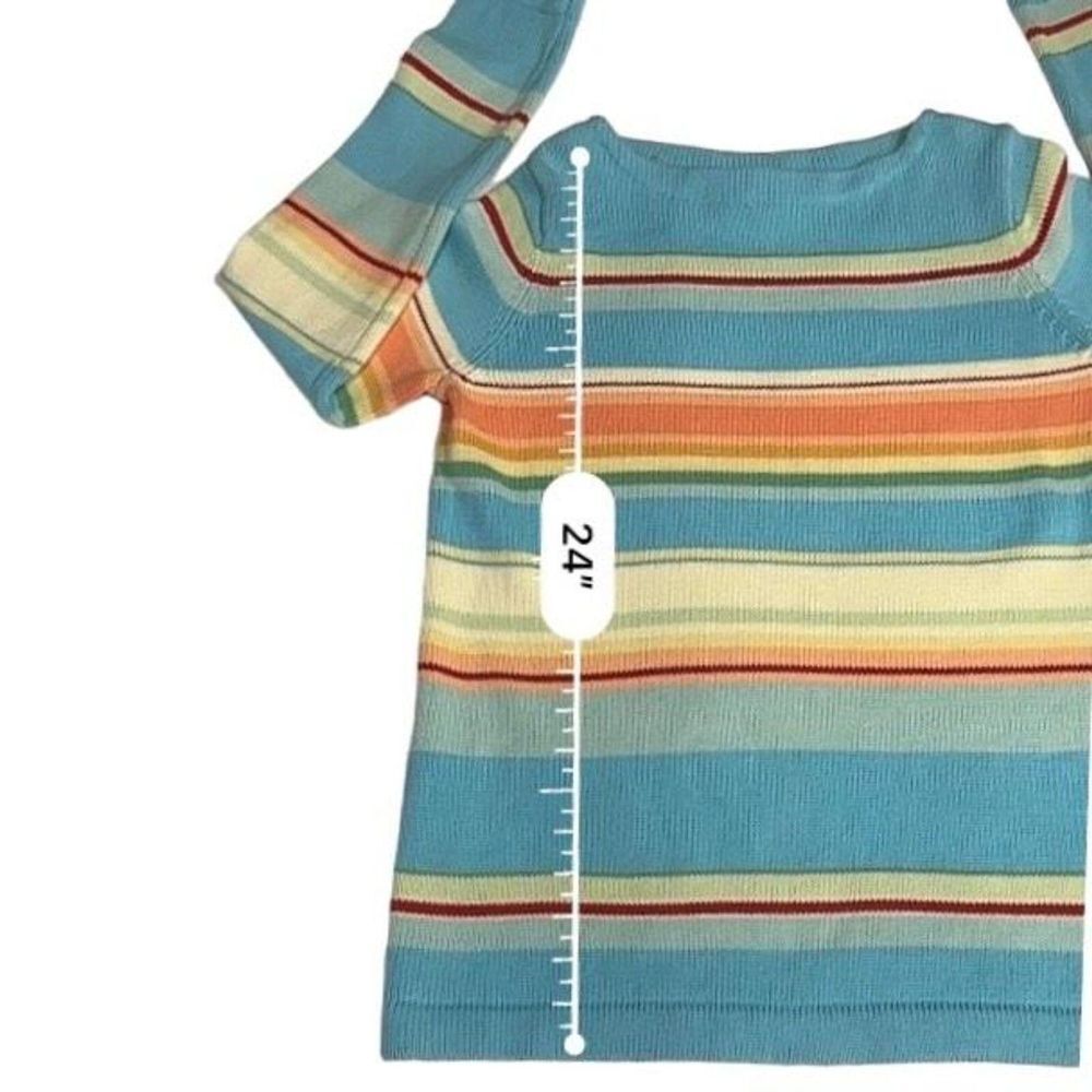 Lauren Ralph Lauren Womens Petite Small Sweater Blue Orange Cream Serape Striped - Picture 8 of 11